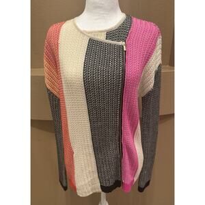 ST JOHN Women's Striped Zip Up Cardigan in Porcelain Multi Size S